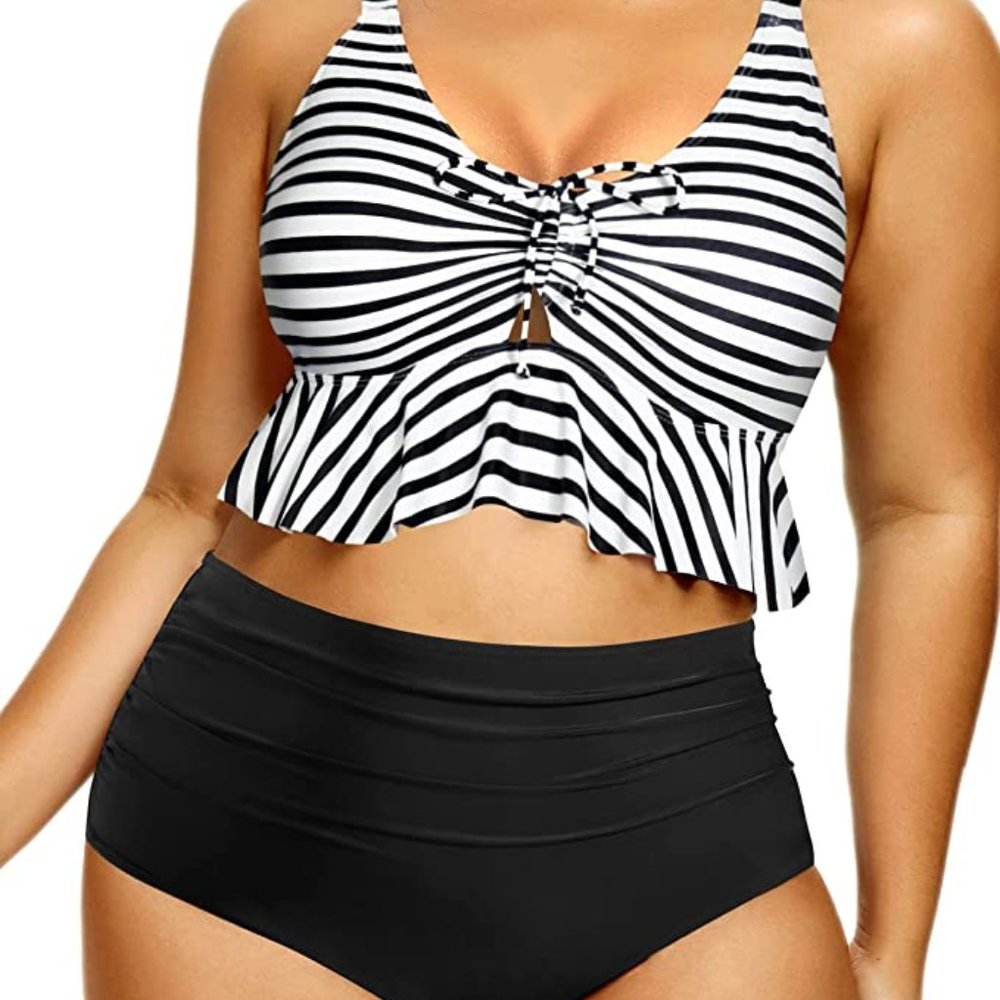 High-Waisted Swimsuit Striped Long Top